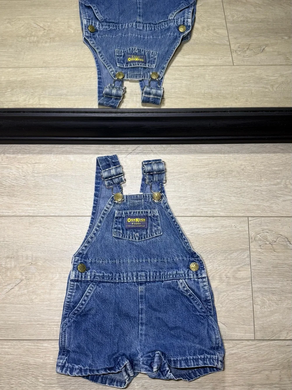 Vintage 1990s Oshkosh B’Gosh Dark Denim Shortalls With Pockets & Paper Tag